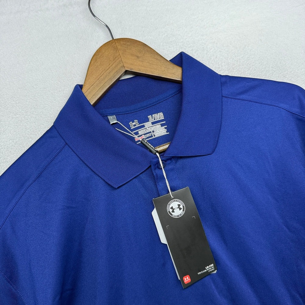 Under Armour Polo Shirt Mens XL Blue Performance HeatGear Golf Athletic Tech NEW